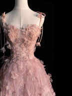 Fairy A Line Spaghetti Straps Pink Tulle Formal Prom Dresses For Teens