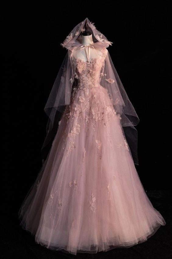 Fairy A Line Spaghetti Straps Pink Tulle Formal Prom Dresses For Teens