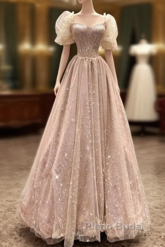 Fairy A Line Square Neckline Pink Tulle Formal Prom Dresses For Teens
