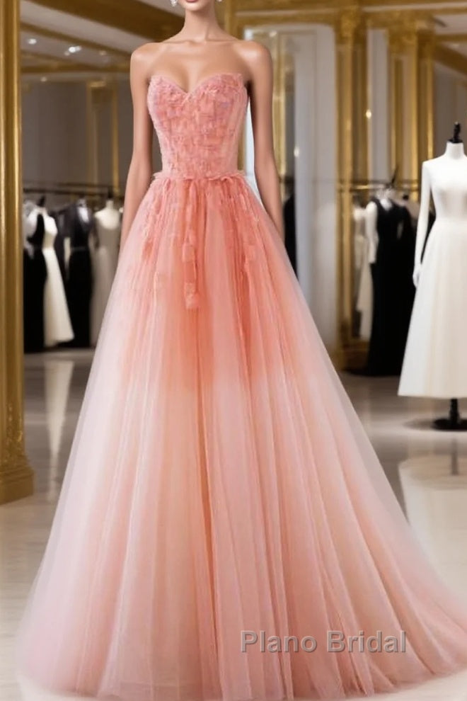 Fairy A Line Strapless Ombre Pink Tulle Formal Prom Dresses For Teens Main image