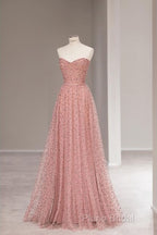 Fairy A Line Sweetheart Pink Long Tulle Formal Prom Dresses 22Th Birthday Outfit