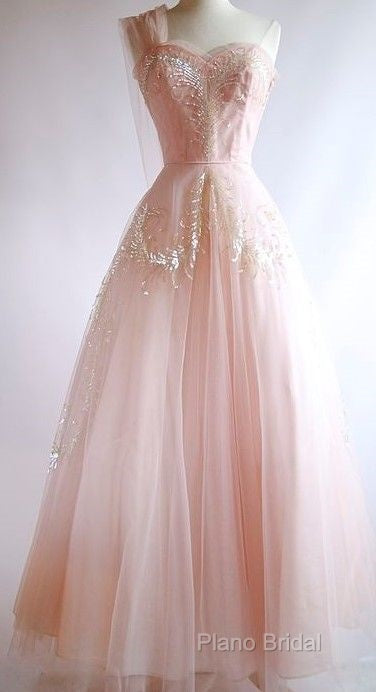 Fairy Ball Gown One Shoulder Pink Lace Formal Prom Dresses Ankel Length Formal Dresses Secondary image