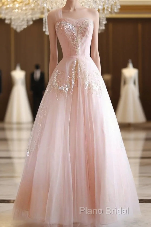 Fairy Ball Gown One Shoulder Pink Lace Formal Prom Dresses Ankel Length Formal Dresses Main image