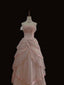 Fairy Ball Gown Strapless Pink Lace Formal Prom Dresses Long Formal Evening Dresses