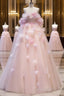 Fairy Ball Gown Strapless Pink Tulle Formal Prom Dresses Long Party Dresses