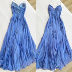 Fairy Blue/Purple Spaghetti Straps Appliques Chiffon Formal Prom Dresses