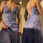 Fairy Blue/Purple Spaghetti Straps Appliques Chiffon Formal Prom Dresses
