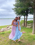 Fairy Sky Blue Sequare Neck Tiered Tulle Formal Evening Dresses Long Formal Prom Dresses