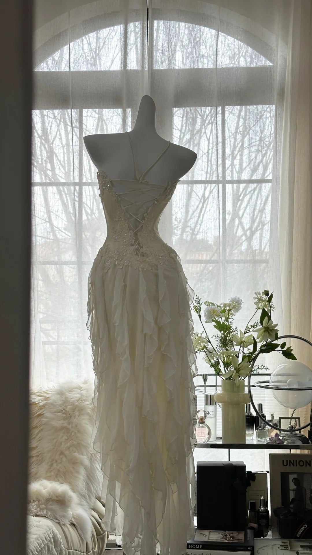 Fairy-Like Tube Top With Heart-Shaped Collar And Beaded Wood Ear Curled Skirt Chiffon Formal Prom Dresses