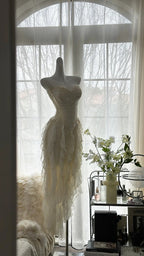 Fairy-Like Tube Top With Heart-Shaped Collar And Beaded Wood Ear Curled Skirt Chiffon Formal Prom Dresses