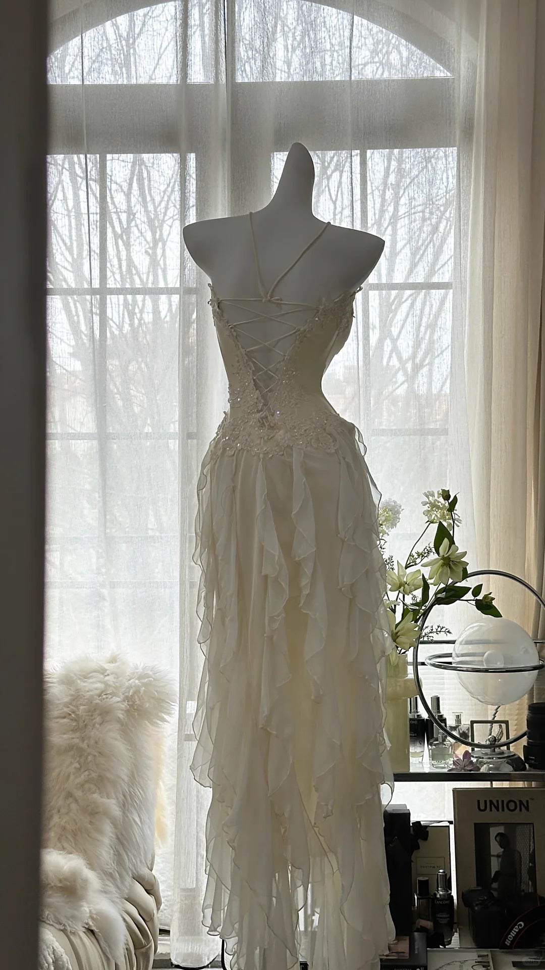 Fairy-Like Tube Top With Heart-Shaped Collar And Beaded Wood Ear Curled Skirt Chiffon Formal Prom Dresses