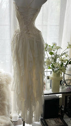 Fairy-Like Tube Top With Heart-Shaped Collar And Beaded Wood Ear Curled Skirt Chiffon Formal Prom Dresses