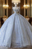 Fairytale Ball Gown Strapless Neckline Sequin Light Sky Blue Long Wedding Dresses Brides Dresses