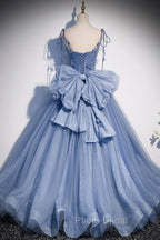 Fairytale Blue Flowers Long Tulle Ballgown Formal Prom Dresses