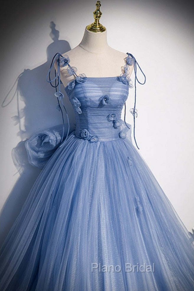 Fairytale Blue Flowers Long Tulle Ballgown Formal Prom Dresses