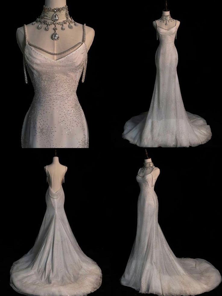 Fairytale Mermaid Wedding Dresses Glittering Straps Backless Wedding Dresses