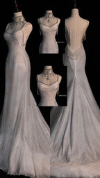 Fairytale Mermaid Wedding Dresses Glittering Straps Backless Wedding Dresses