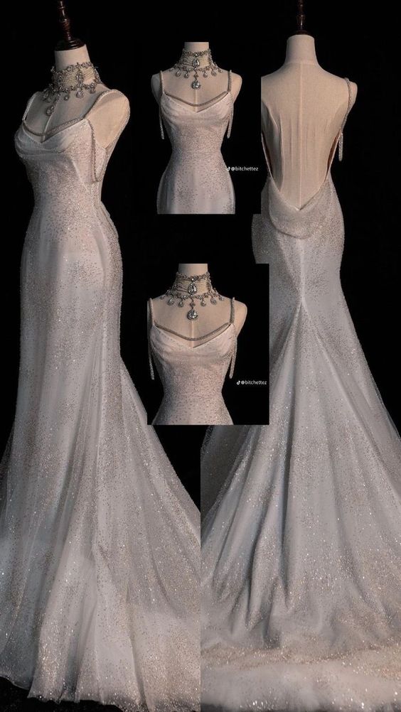Fairytale Mermaid Wedding Dresses Glittering Straps Backless Wedding Dresses