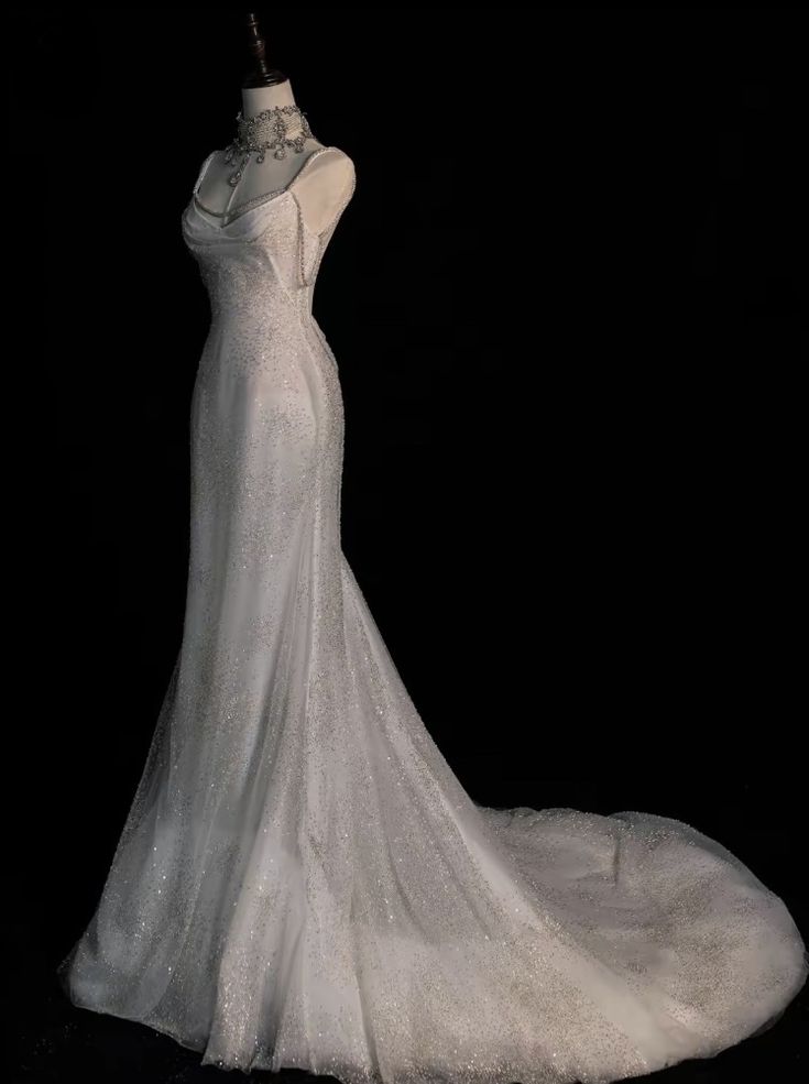 Fairytale Mermaid Wedding Dresses Glittering Straps Backless Wedding Dresses