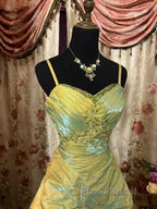 Fairytale Sage A-Line Mask Formal Prom Dresses Beaded Satin Evening Gown For Birthady&Graduation