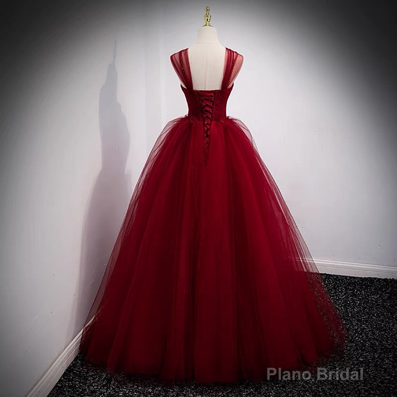 Fairytale Tulle Burgundy Sweet 16th Dress Ball Gown for Prom,Princess Formal Dresses