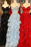 Fairytale Sequin-Embroidery Off-The-Shoulder Tiered Long Formal Prom Dresses With Slit