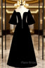 Fancy Black Velvet Horn Sleeve Illusion Formal Prom Dresses
