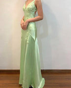 Fancy Mermaid Spaghetti Straps Green Backless Long Formal Prom Dresses Formal Evening Dresses Formal Dresses