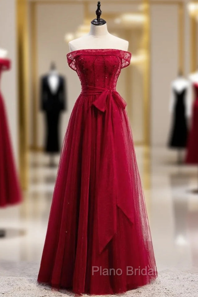 Fancy Tulle Off the Shoulder Beading Formal Prom Dresses