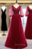 Fancy Tulle V-neck Half Sleeve Beading Formal Prom Dresses