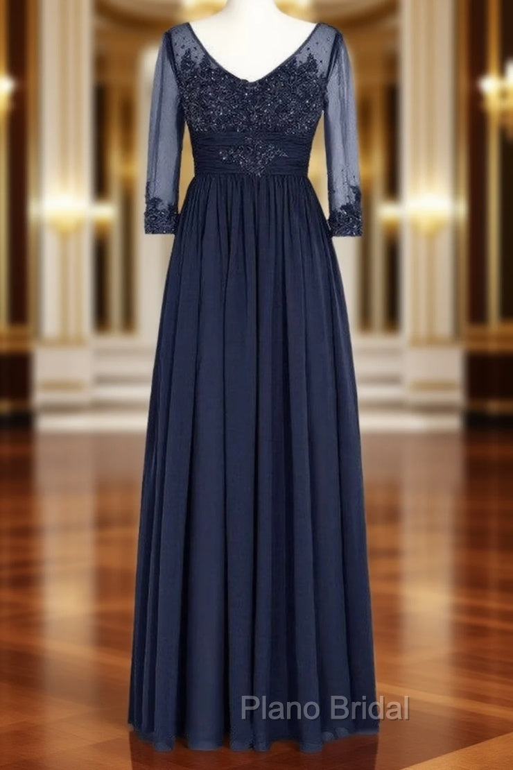 Fancy V-Neck Half Sleeves Appliques Long Mother of the Bride Dresses Main image
