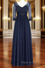 Fancy V-Neck Half Sleeves Appliques Long Mother of the Bride Dresses