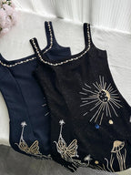 Fantasy Black Embroidered Slim Square Neck Short Birthday Dresses Homecoming Dresses