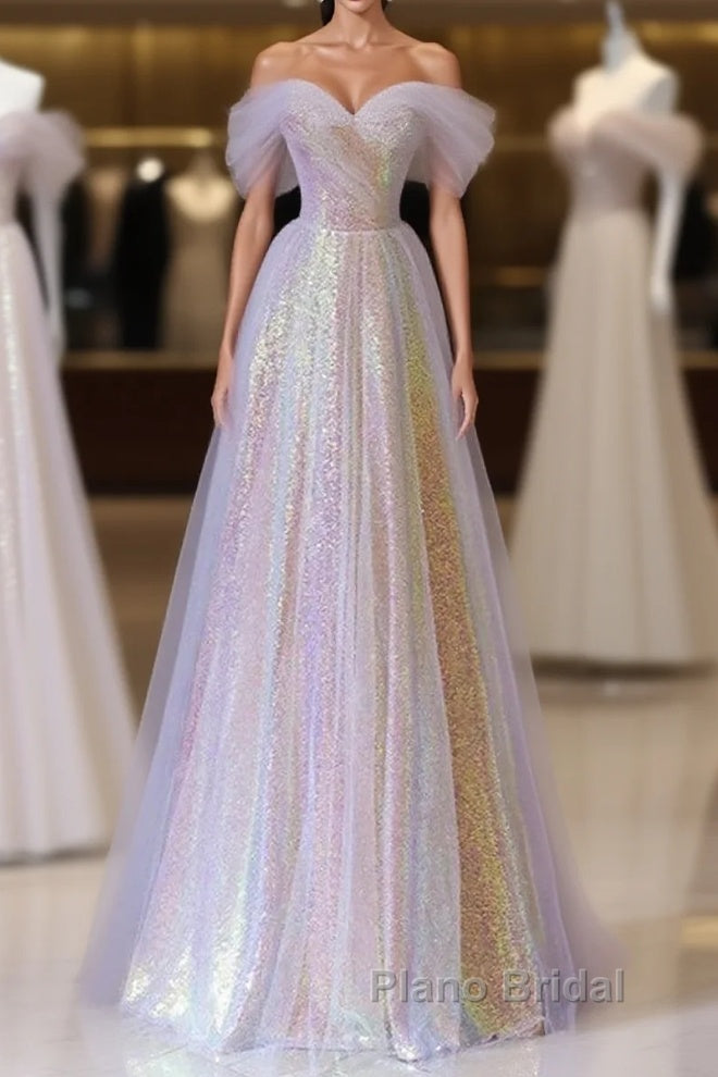 Fantasy Purple Bling Sequined Formal Prom Dresses Off Shoulder Main image
