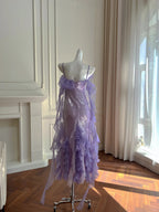 Fantasy Purple Mermaid Ruffled Tulle Sequined Long Formal Prom Dresses