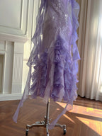 Fantasy Purple Mermaid Ruffled Tulle Sequined Long Formal Prom Dresses