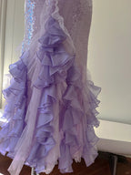 Fantasy Purple Mermaid Ruffled Tulle Sequined Long Formal Prom Dresses