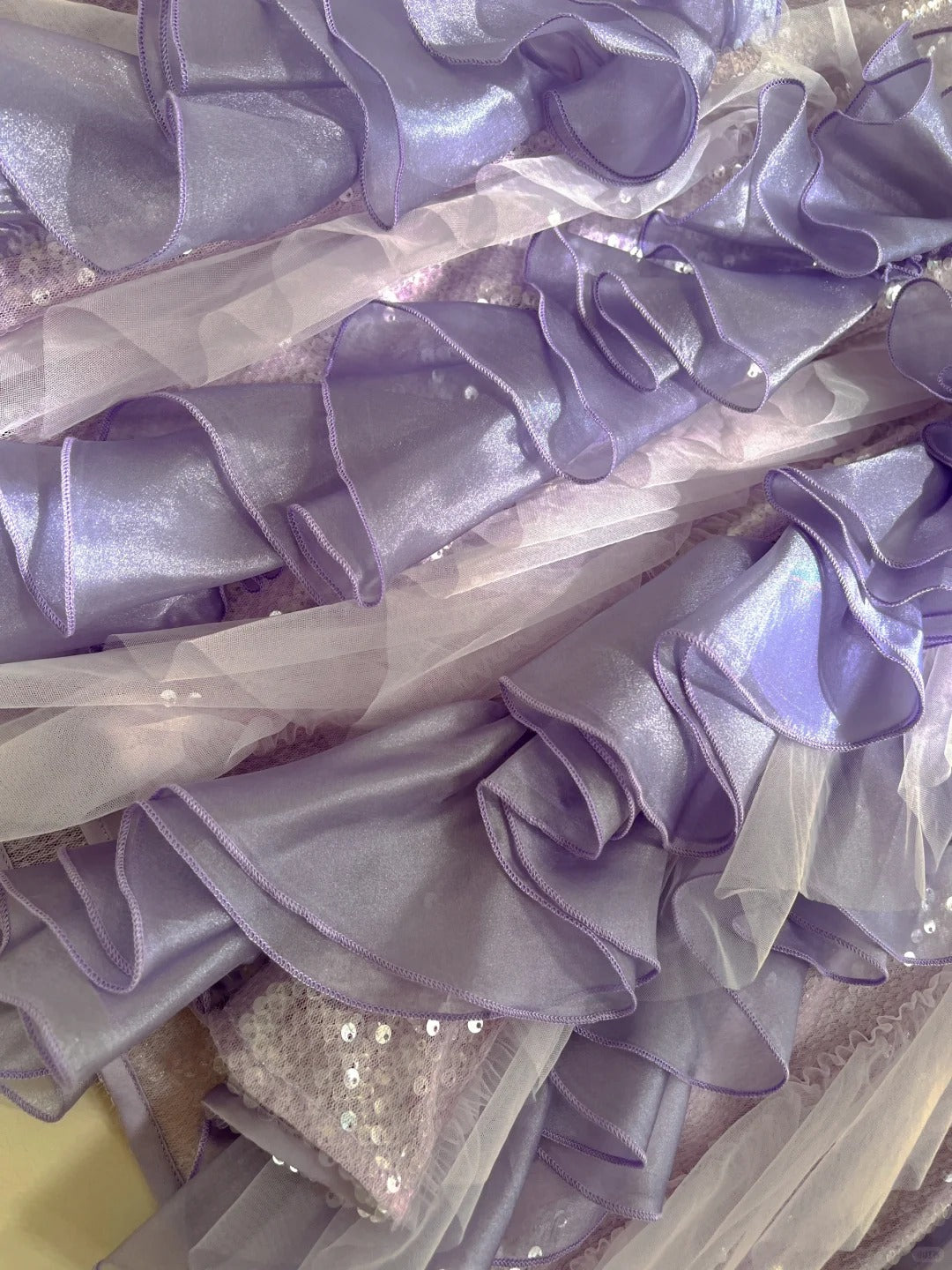 Fantasy Purple Mermaid Ruffled Tulle Sequined Long Formal Prom Dresses
