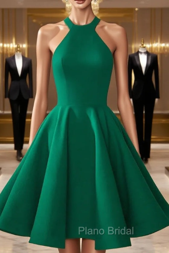 Fashion A-Line Halter Backless Green Homecoming Dresses With Pleats Main image