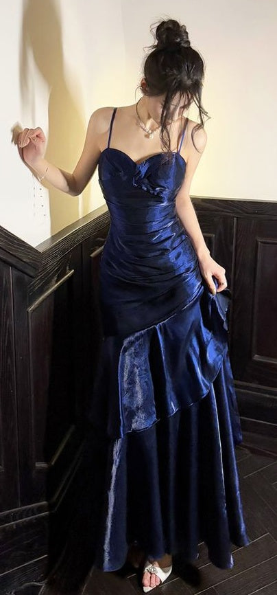 Fashion Burgundy Ruffle Long Formal Prom Dresses Spaghetti Straps Dance Dresses