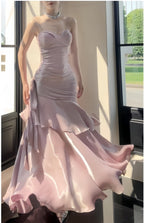Fashion Burgundy Ruffle Long Formal Prom Dresses Spaghetti Straps Dance Dresses