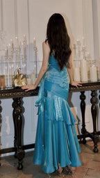 Fashion Burgundy Ruffle Long Formal Prom Dresses Spaghetti Straps Dance Dresses