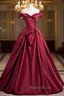 Fashion Burgundy Satin Pleats Formal Prom Dresses