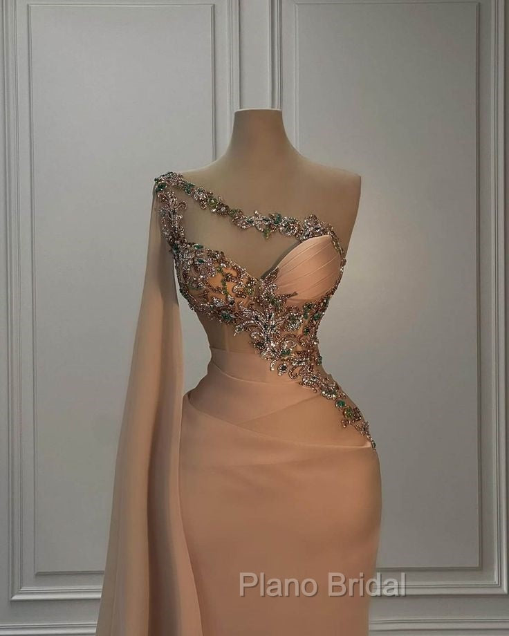 Fashion Evening Dresses For Women One Shoulder Sleeveless Gown Appliques Formal Prom Party Dresses