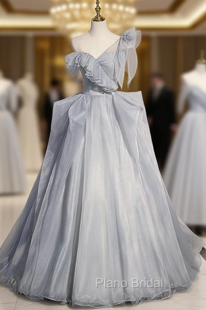 Fashion Gray Organza One Shoulder Formal Prom Dresses Main image