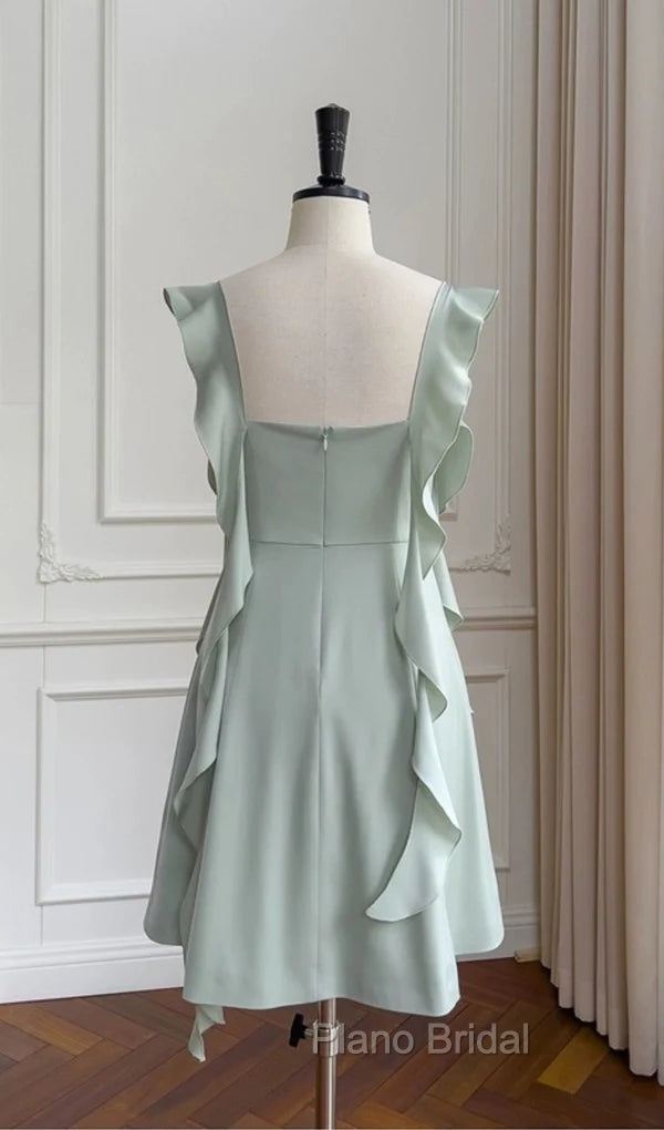 Fashion Green A Line Homecoming Dresses Satin Mini Formal Prom Dresses
