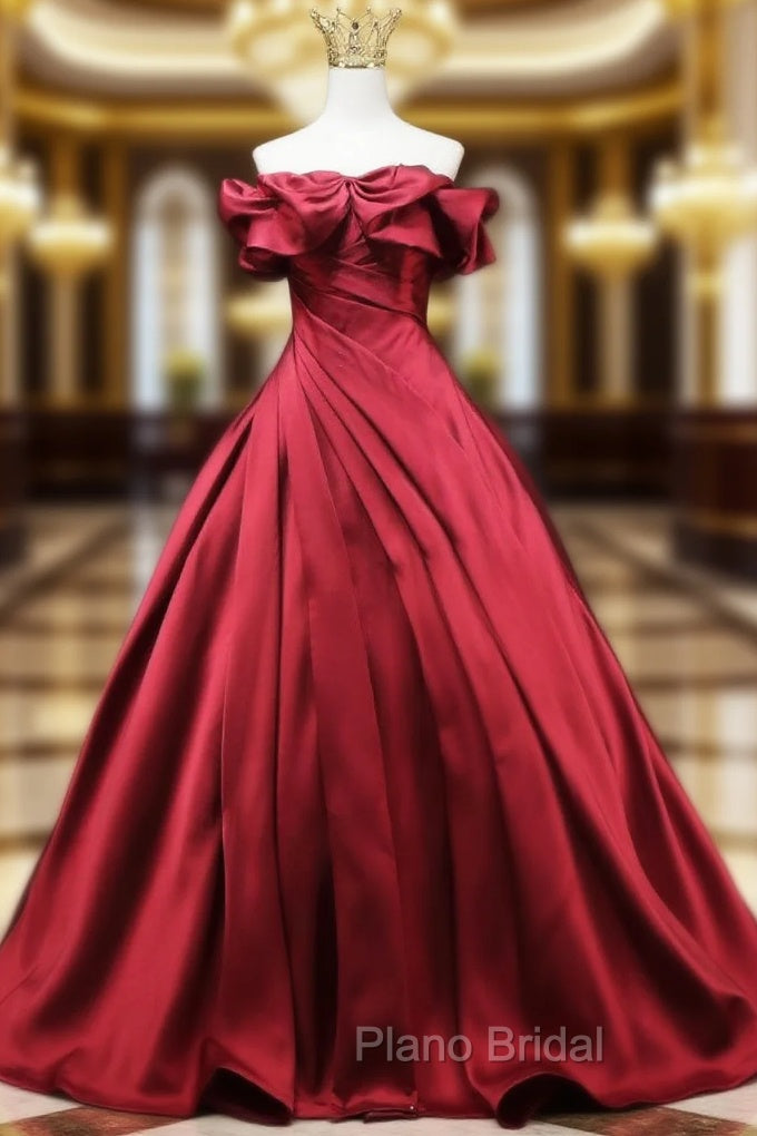 Fashion Green Satin Off the Shoulder Pleats Formal Prom Dresses Main image