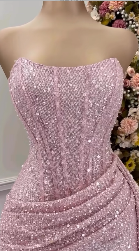 Fashion Pink Strapless Bodycon Short Formal Prom Dresses Glitter Sequin Homecoming Dresses Secondary image