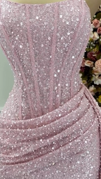 Fashion Pink Strapless Bodycon Short Formal Prom Dresses Glitter Sequin Homecoming Dresses