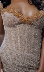 Elegant Strapless Shiny Beaded Sequin Long Formal Prom Dresses Formal Evening Dresses With Slit